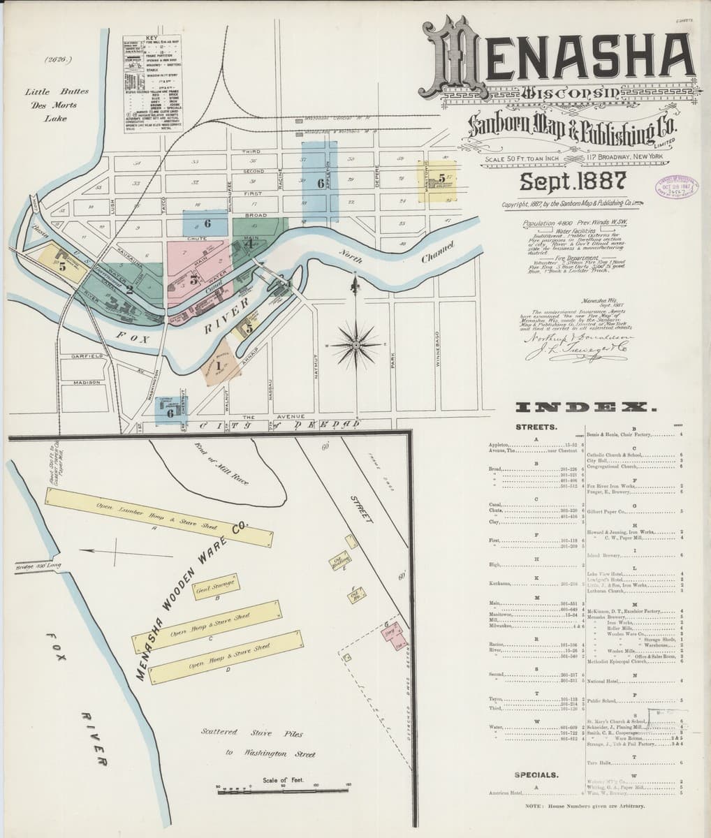 Menasha, Wisconsin - 1887 Sanborn Map
