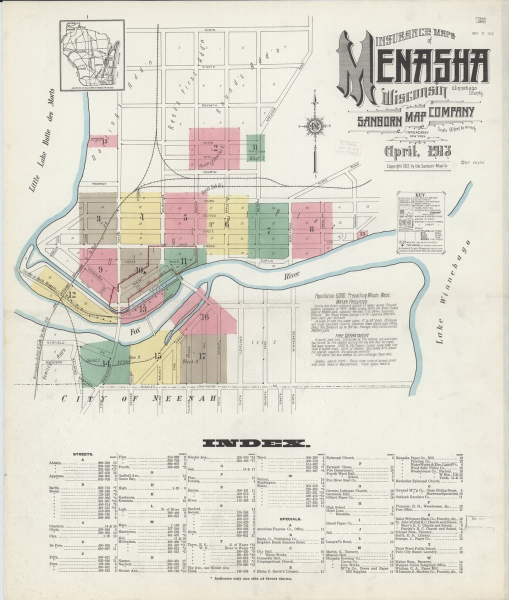 Menasha, Wisconsin - 1913 Sanborn Map