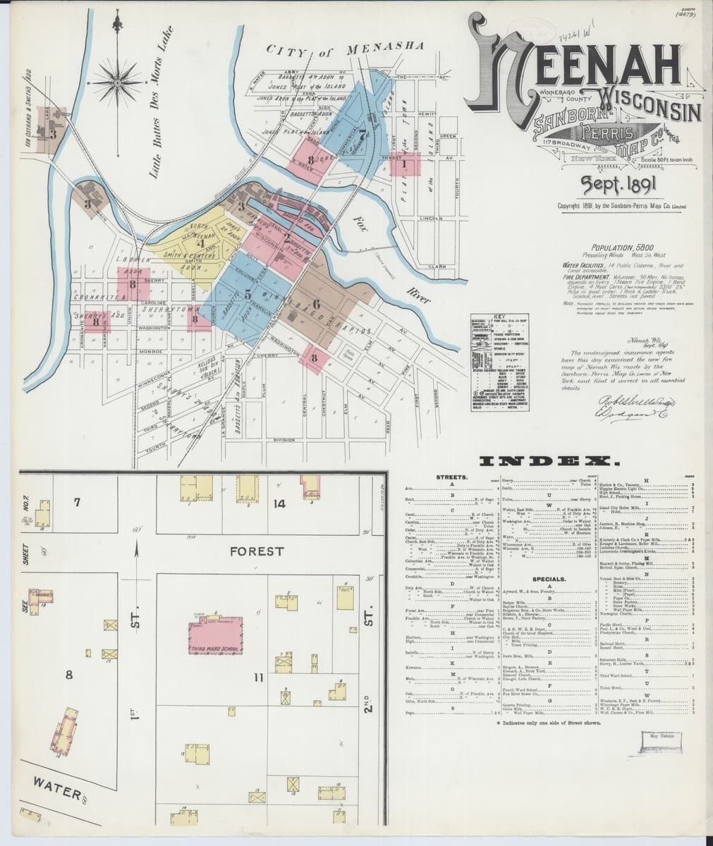 Neenah, Wisconsin - 1891 Sanborn Map