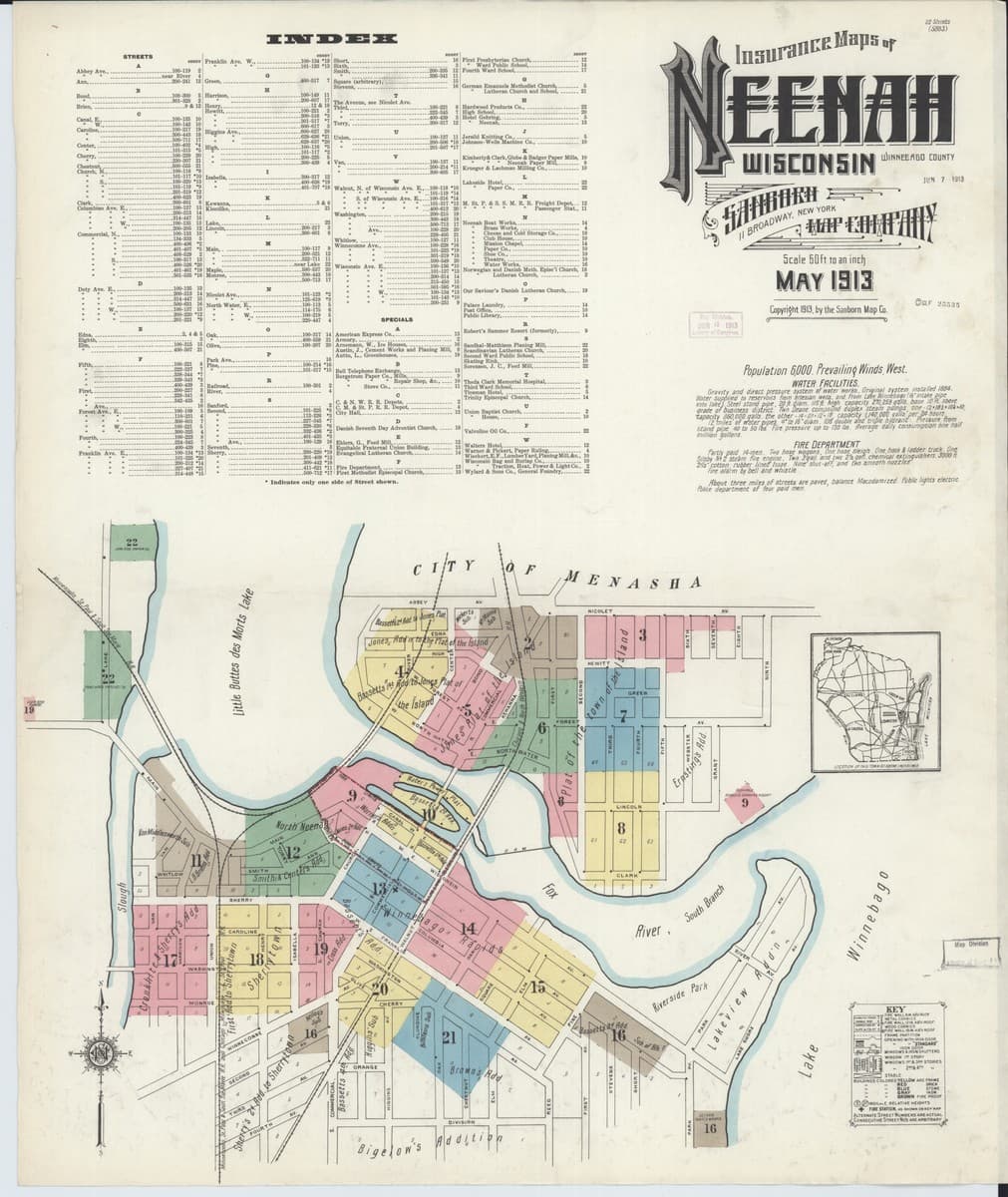 Neenah, Wisconsin - 1913 Sanborn Map
