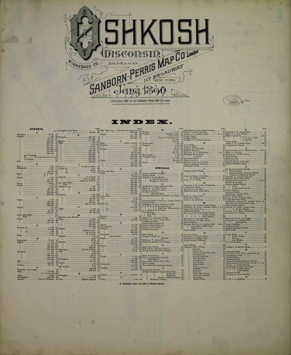 Oshkosh, Wisconsin - 1890 Sanborn Map