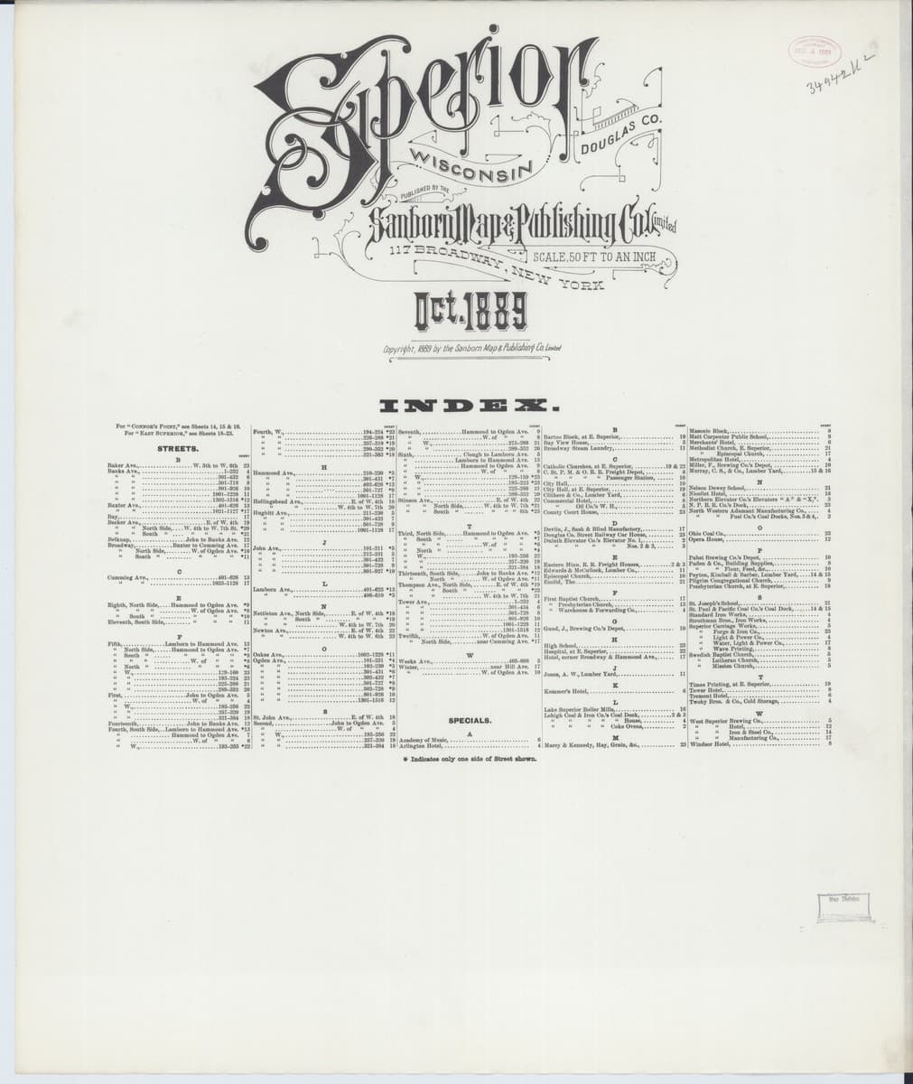 Superior, Wisconsin - 1889 Sanborn Map