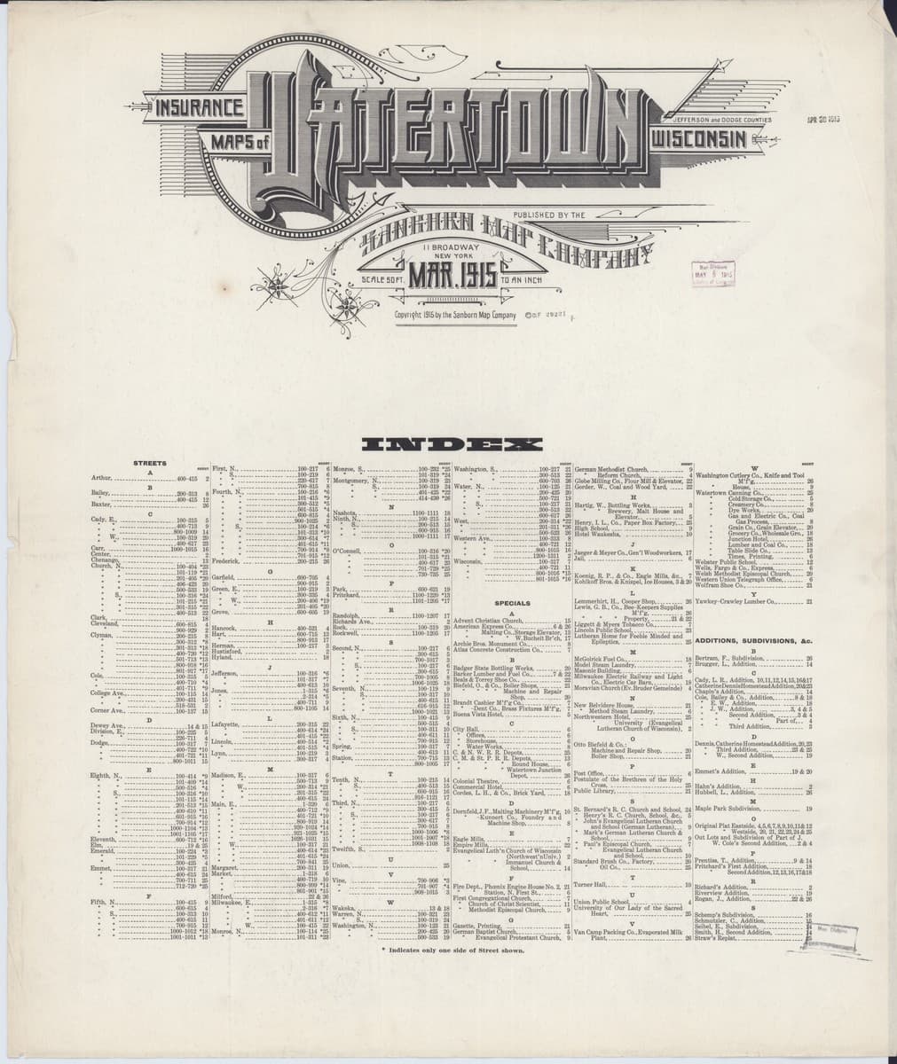 Watertown, Wisconsin - 1915 Sanborn Map