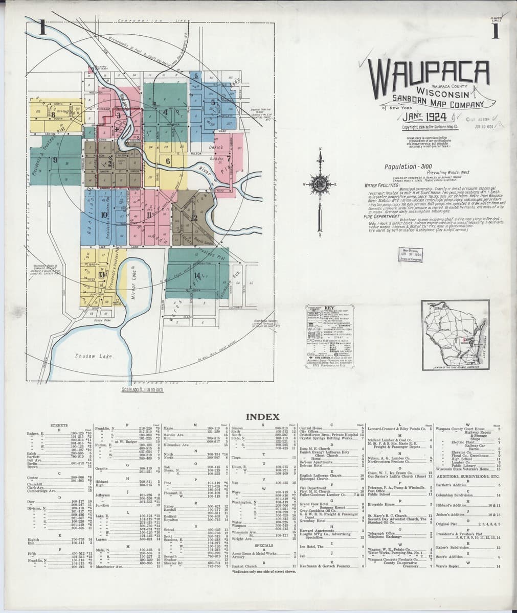 Waupaca, Wisconsin - 1924 Sanborn Map